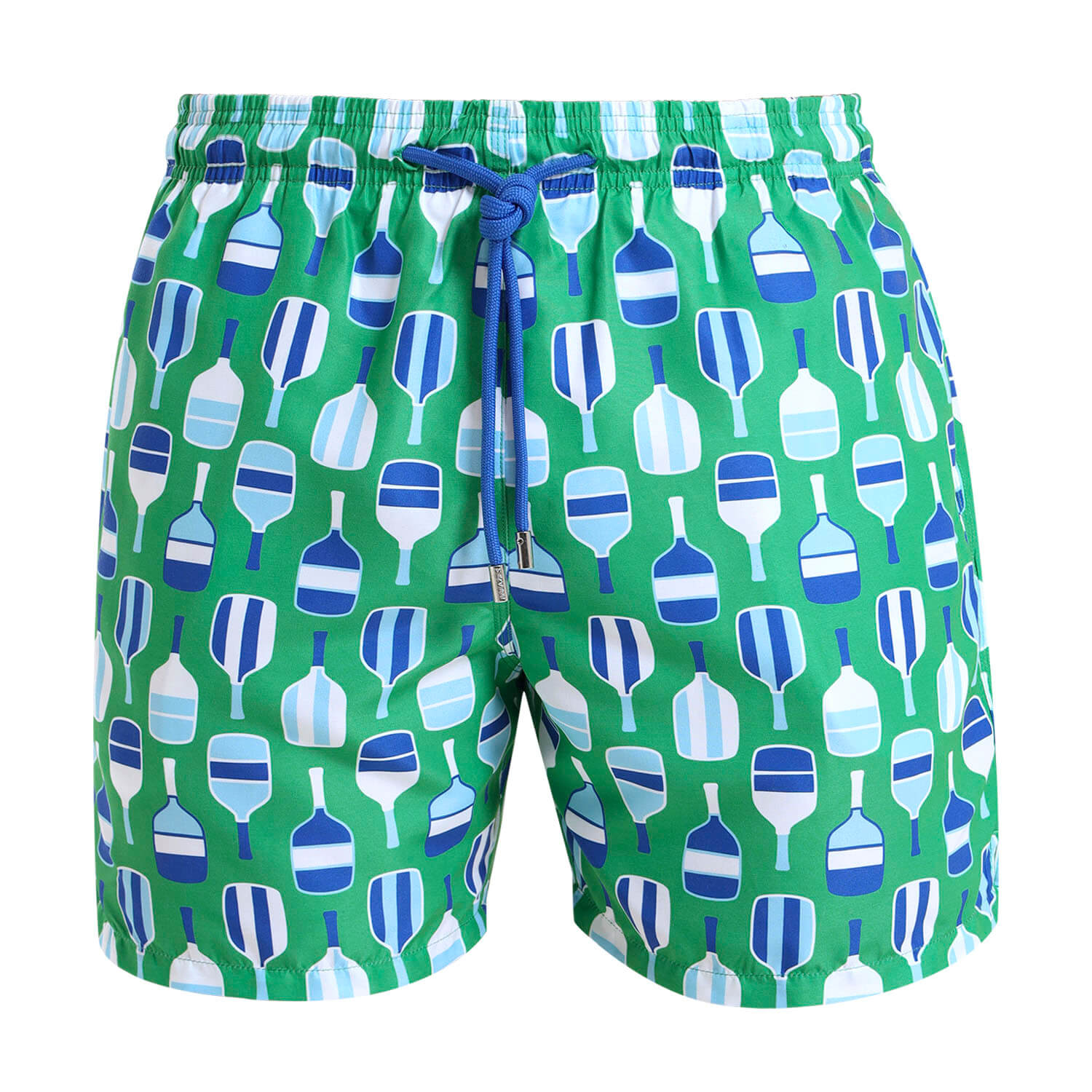 Swim shorts with an illustrated beach bat design