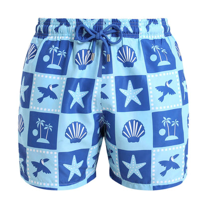 Blue mosaic inspired swim shorts for men by Breazies