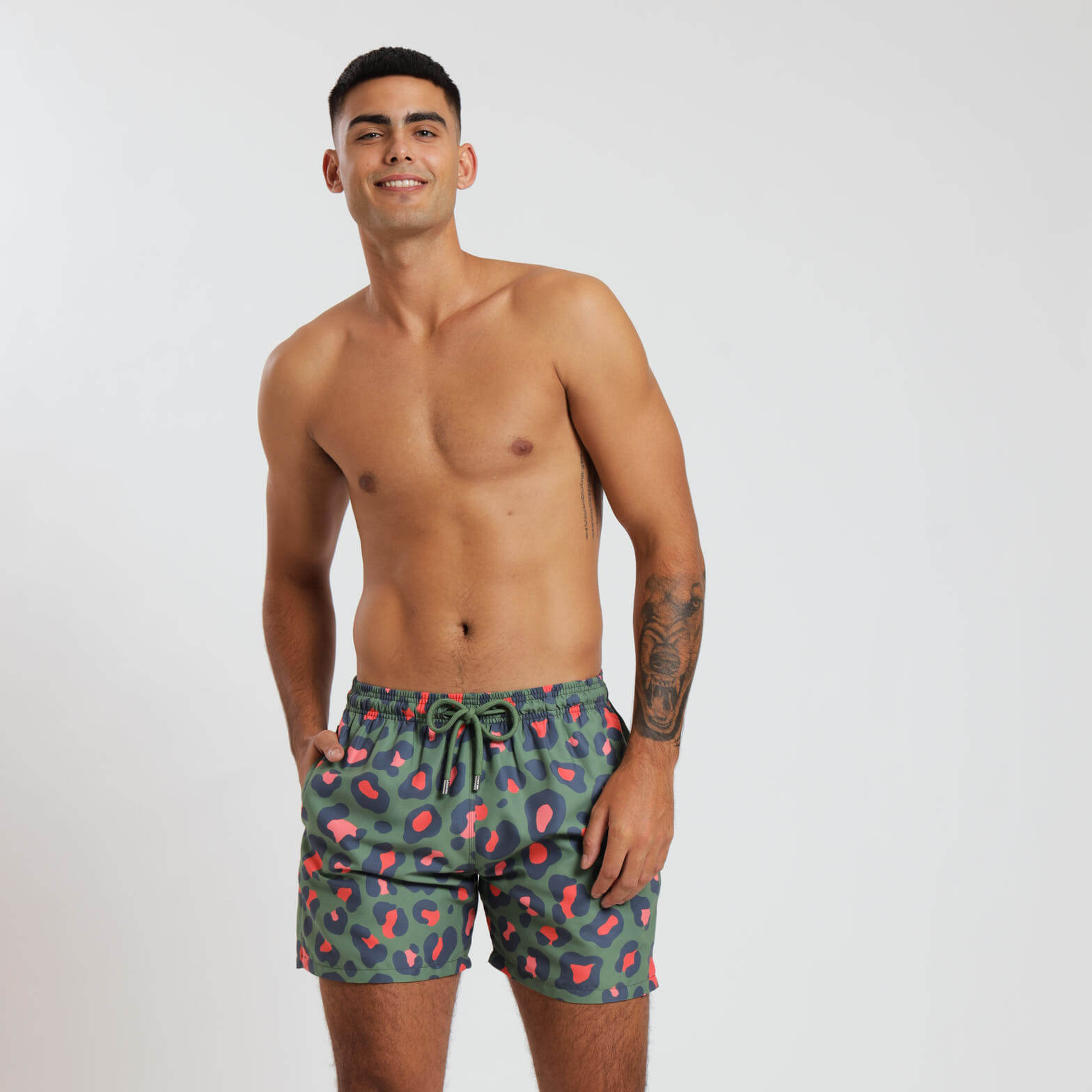 Swim Shorts - Leopard | Army Green