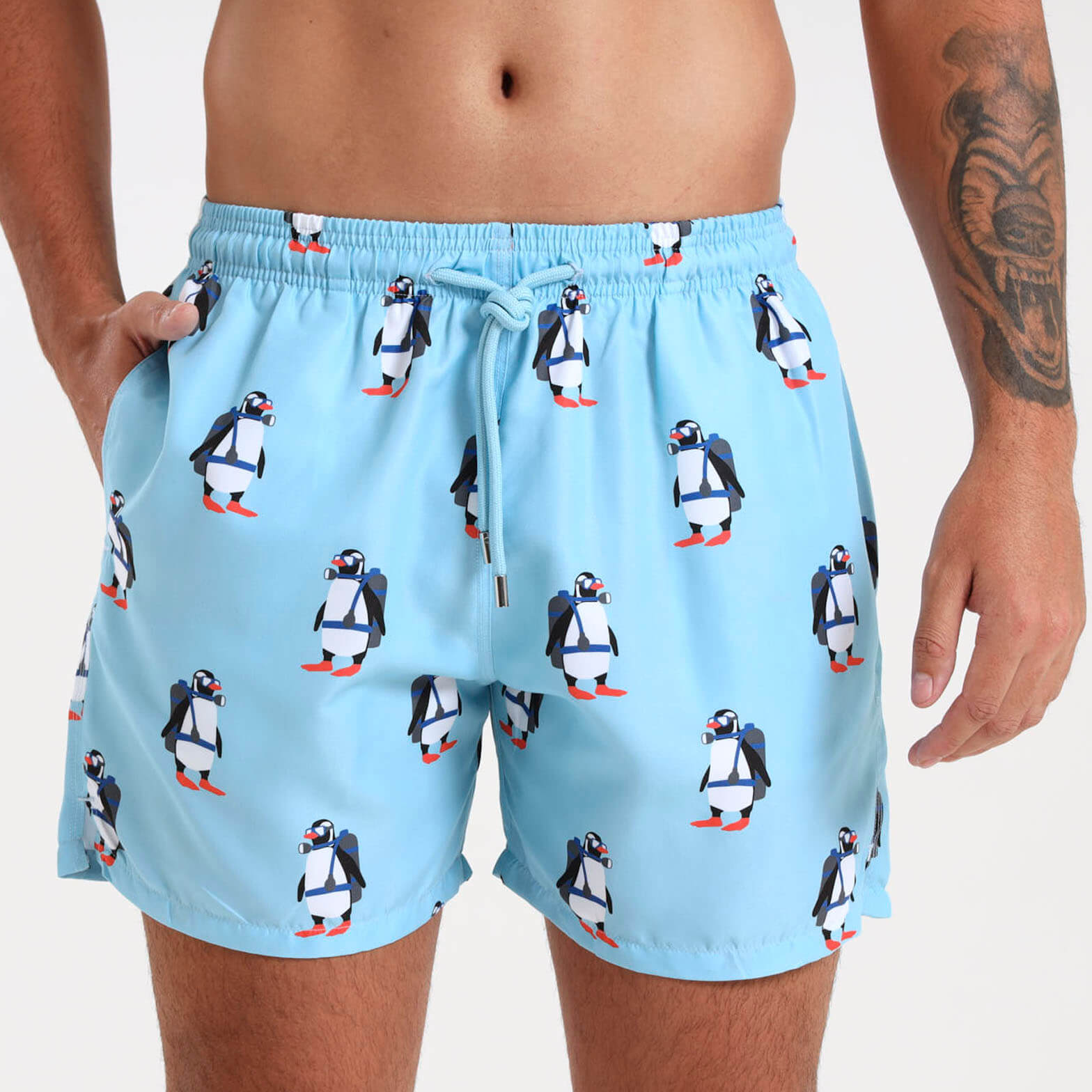 Swim Shorts - Scuba Penguin | Baby Blue