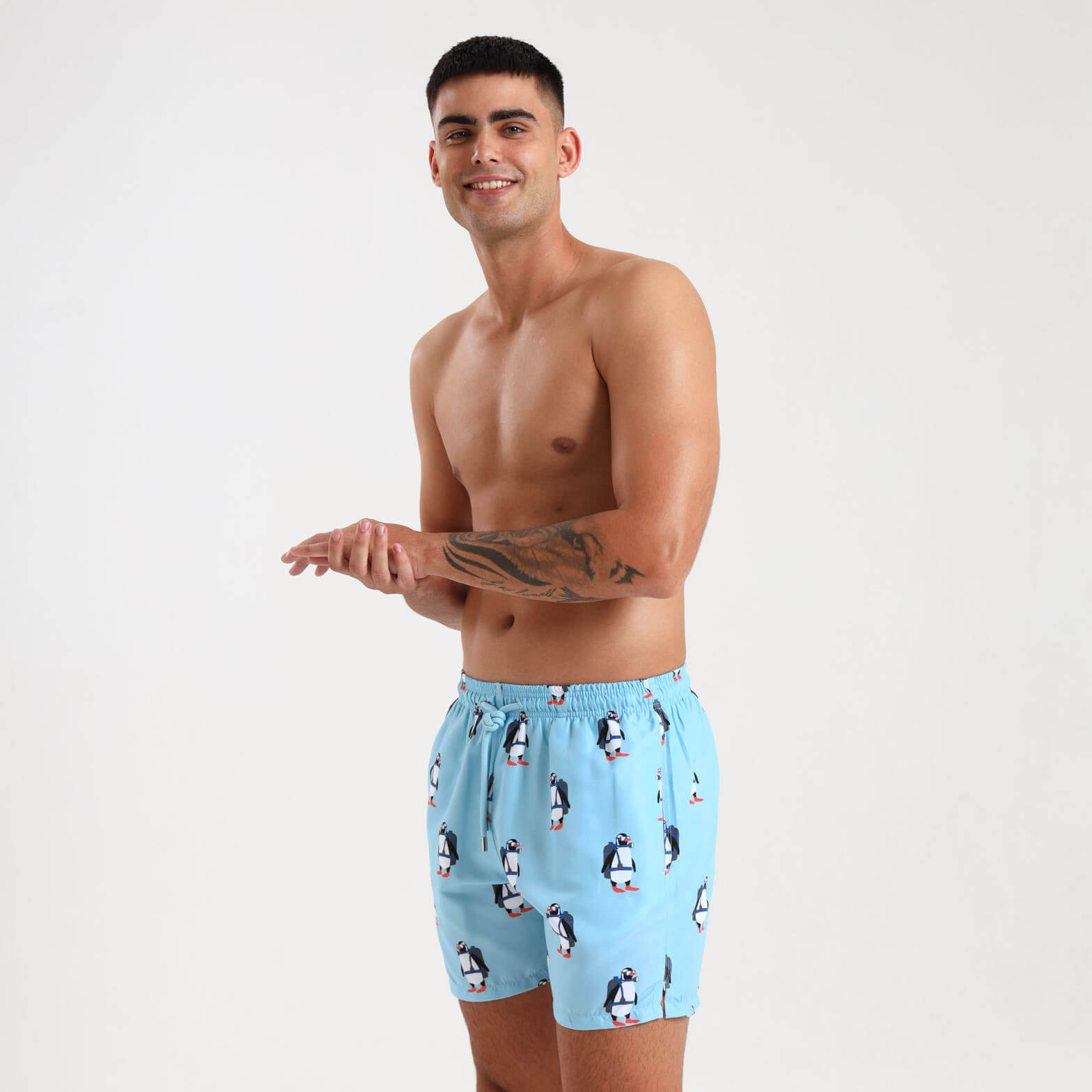 Swim Shorts - Scuba Penguin | Baby Blue