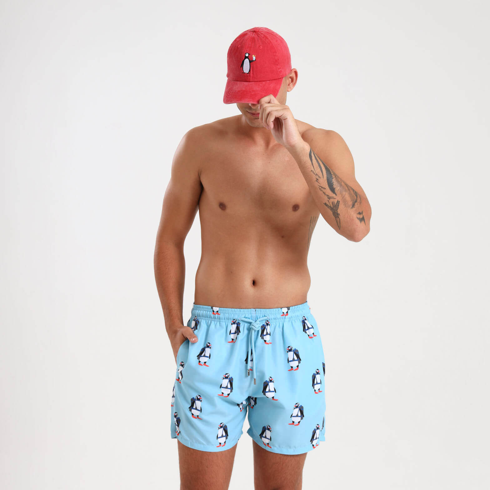Swim Shorts - Scuba Penguin | Baby Blue
