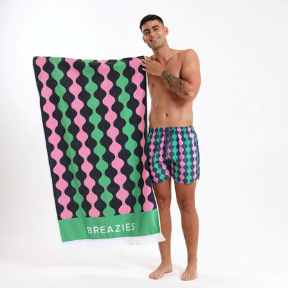 Luxury Beach Towel - Ribbons | Green