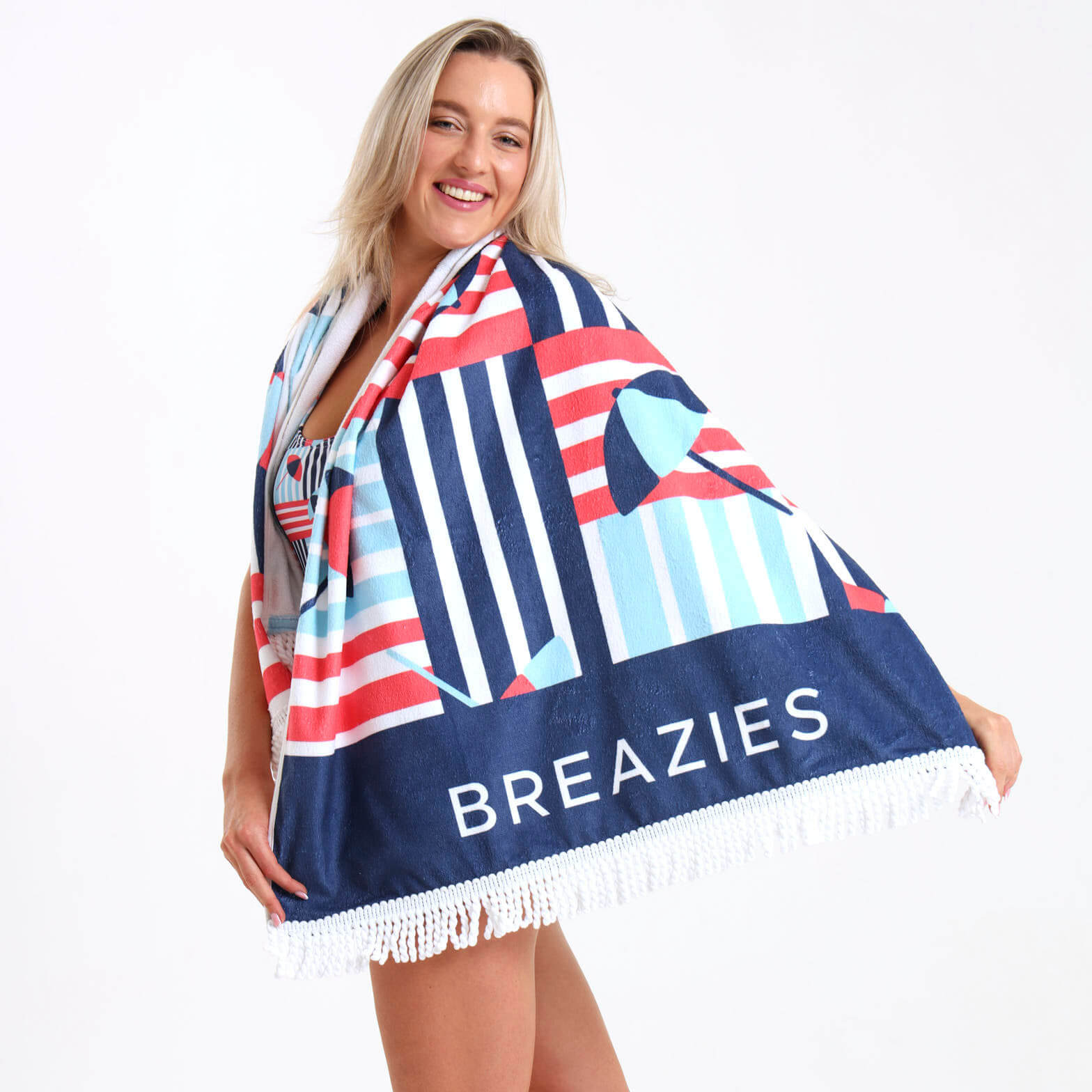 Luxury Beach Towel - Umbrellas | Blue