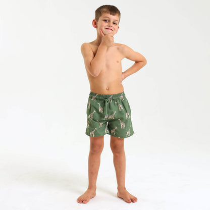 Boys Swim Shorts - Giraffe | Army Green