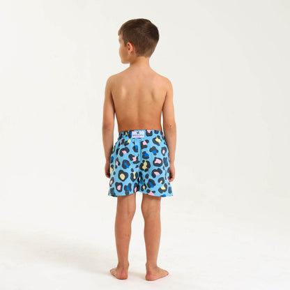 Boys Swim Shorts - Leopard | Baby Blue