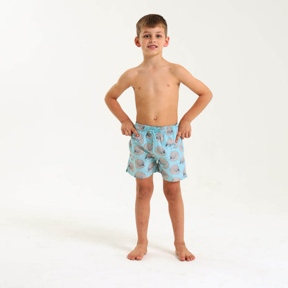 Boys Swim Shorts - Pangolin | Pastel Turq