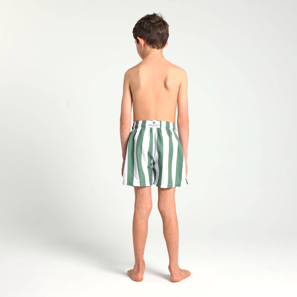 Boys Swim Shorts - Stripes | Army Green