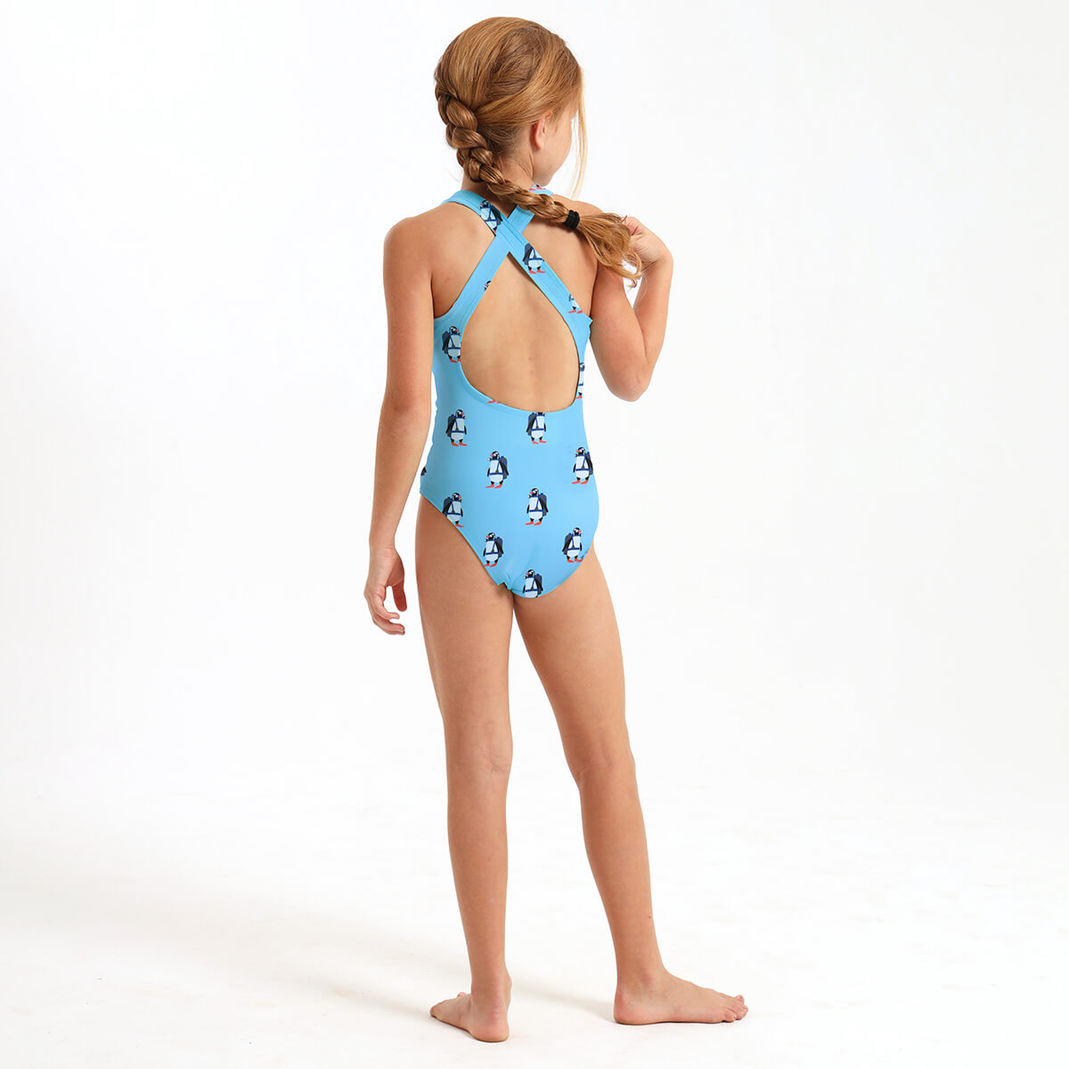 Girls One Piece - Scuba Penguin | Baby Blue
