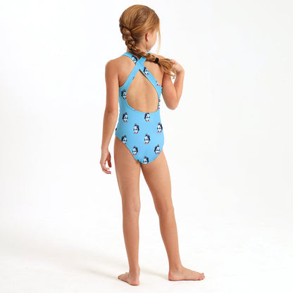 Girls One Piece - Scuba Penguin | Baby Blue