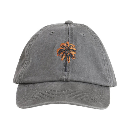 Grey cotton cap  with washed look and an embroidered palm tree on the front.