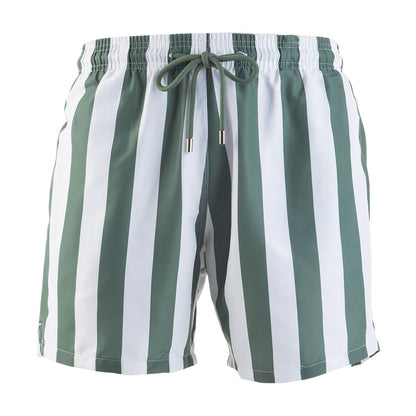 Swim Shorts Stripes Army Green White – Breazies - Main Image
