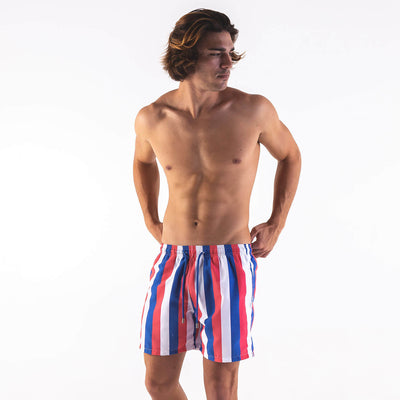 Swim Shorts - Stripes | Coral, Royal Blue & White