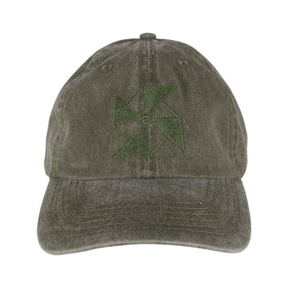 Olive green cap with a washed look and an embroidered self colour Breazies logo on the front.